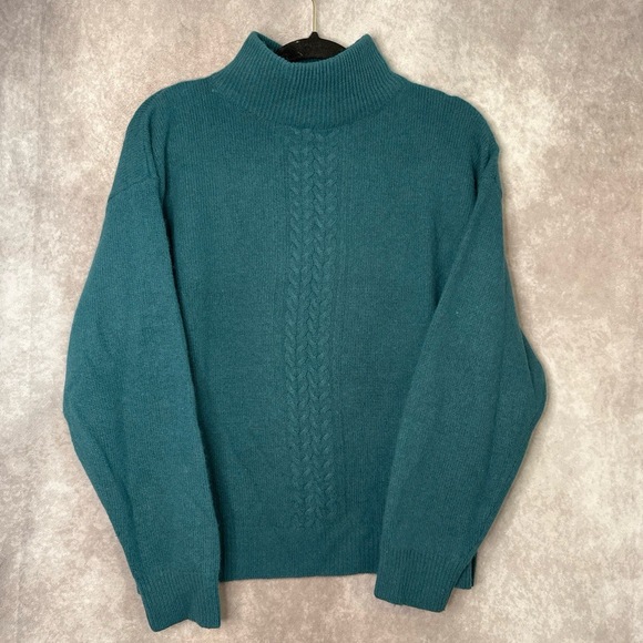 Vintage 90's Orvis Lambswool Angora Sweater Womens XL Green Cable Knit Mock Neck - Picture 1 of 5